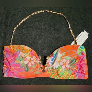 Women's size 12 bikini top floral with cheetah print trim & fringe by Sunshine79